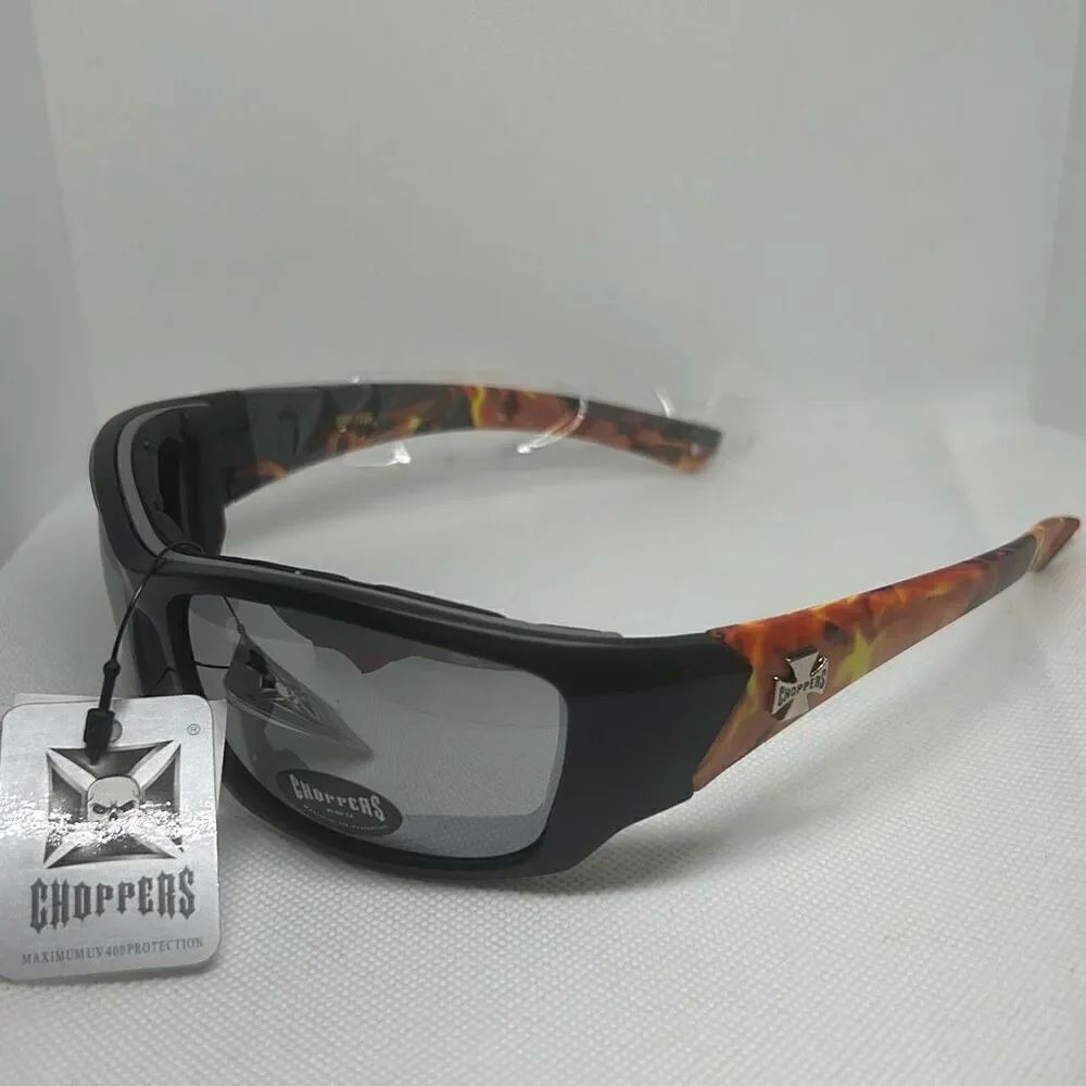 Choppers Padded Flame Mirrored Lens Sunglasses